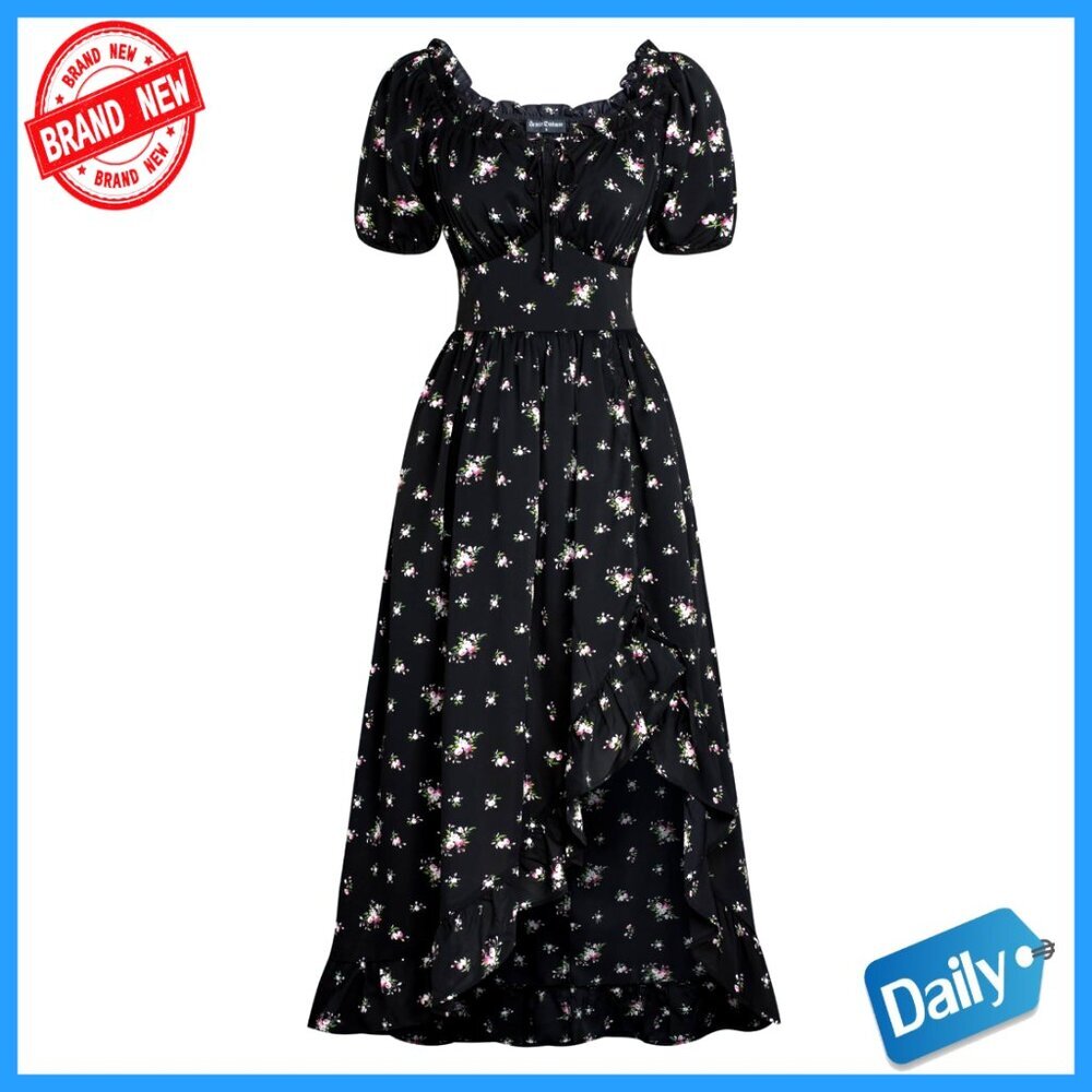 Corset Maxi Dress Cottagecore Renaissance Ruffle Flowy with Pockets